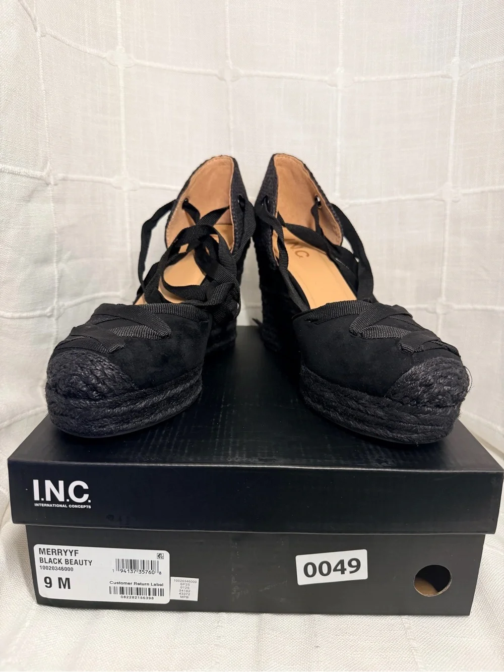 INC Merryy Black Espadrille Wedge Sandals Size 9M NEW